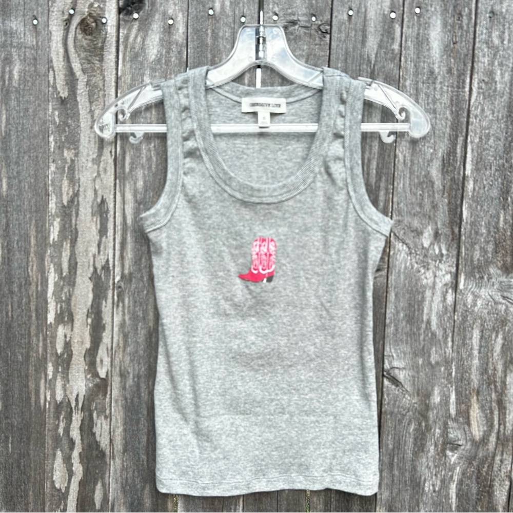 Obsessive Love Gray Tank Top with Pink Boot Logo Size Junior S